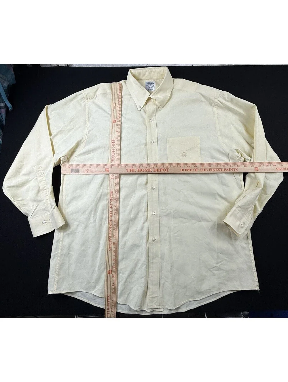 Brooks Brothers Men's L Yellow Cotton Woven Button-Down LS Shirt Pockets 46